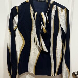 SHEIN Blue and Tan Textured Top